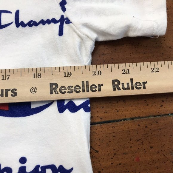 Champion Mens Medium T-Shirt White Spell Out All Over‎ Print Logo - Picture 7 of 8